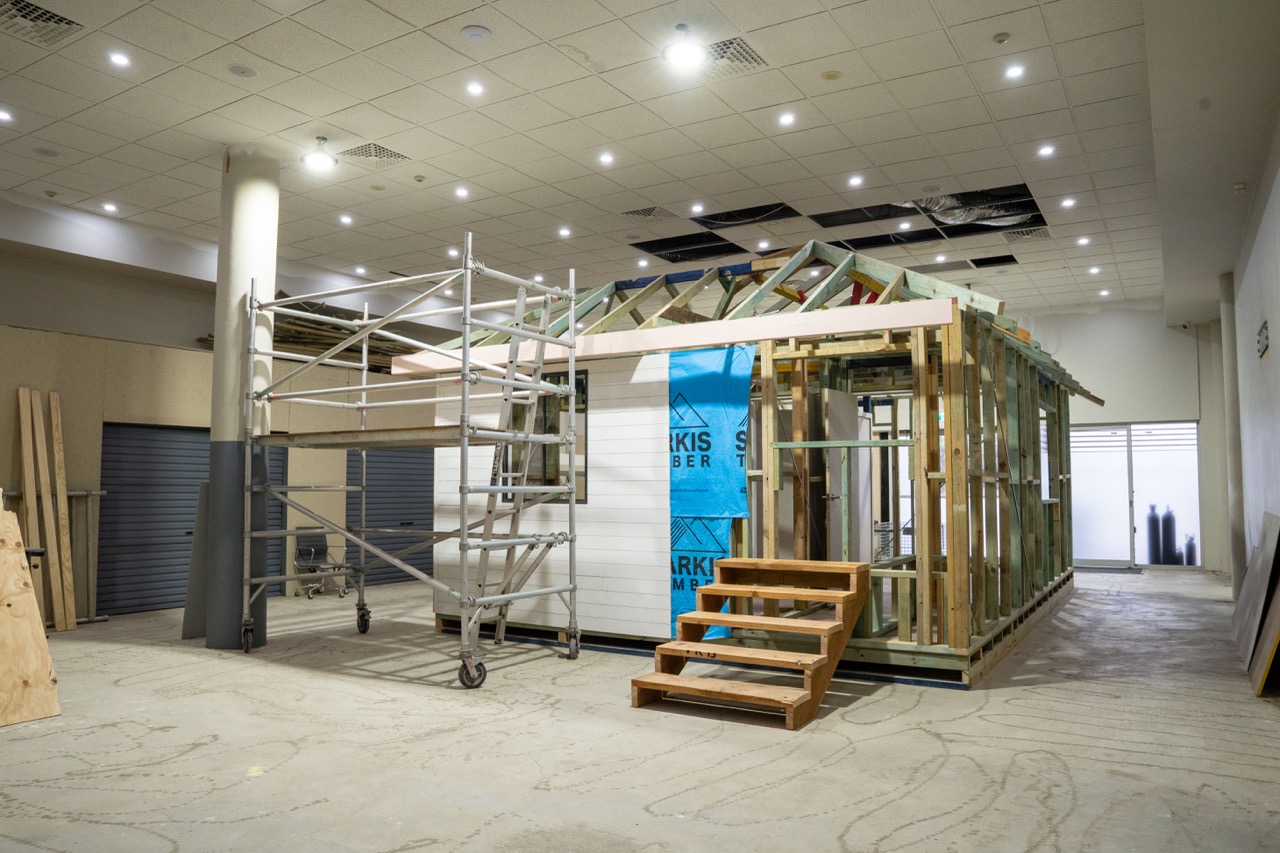 Full-scale carpentry and construction training structure at All Skills College