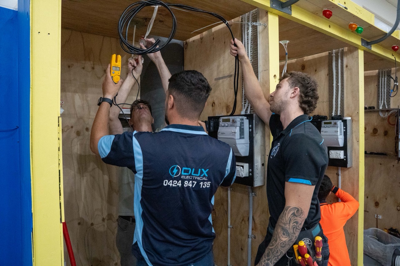 Electrical training area featuring motor control systems and electrical components